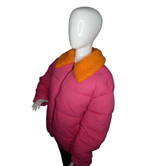 Urban Outfitters Women's Duckie Faux Shearling Collar Puffer Pink Jacket Size LG - Picture 3 of 8